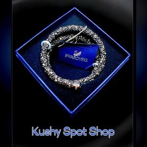 NWT ✨Signed✨🦢✨Swarovski Grey Double Crystaldust Bangle✨🦢✨ 7”L